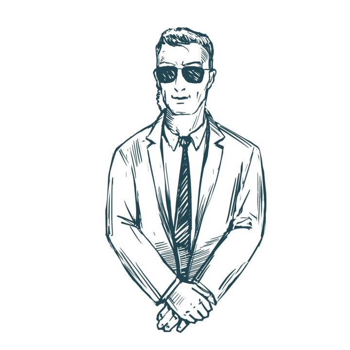 Illustration of man in suit with sunglasses.